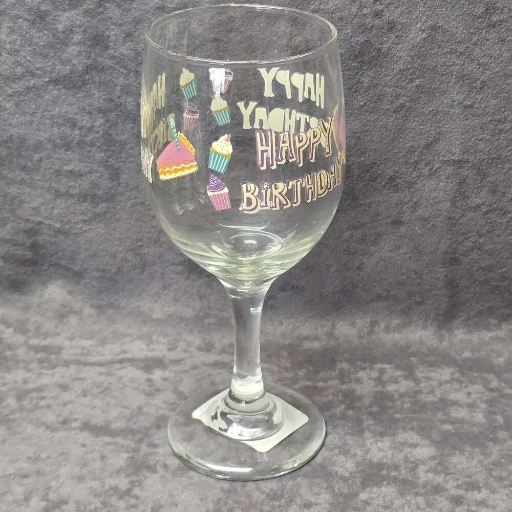 Happy Birthday Cupcakes & Cake Slices Print Wine Glass Gift Celebrate Drink Cup